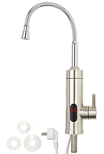 Rosenstein & Söhne Elektrischer Wasserhahn: 2in1-Edelstahl-Armatur & Durchlauferhitzer, LED-Display, 60 °C, 1/2" (Duscharmatur mit Durchlauferhitzer, Wasserhahn, Armaturen integriertem Elektro) von Rosenstein & Söhne