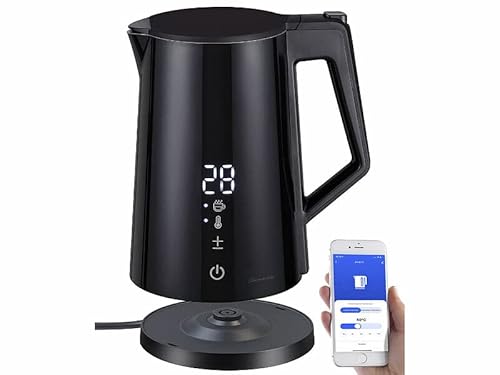 Rosenstein & Söhne Smart Wasserkocher Alexa: Smarter WLAN-Wasserkocher 1,7 l Cool-Touch, Temperaturwahl, App, 2200W (Wasserkocher mit Alexa steuern, Wasserkocher mit Zeitschaltuhr) von Rosenstein & Söhne