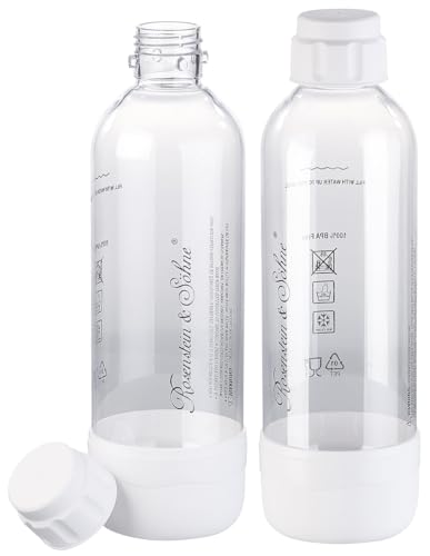 Rosenstein & Söhne Soda Wassersprudler Mini: 2er-Set PET-Flasche für Getränke-Sprudler WS-300.multi, 1l, BPA-frei (Soda-Sprudler mit Wasserflaschen, für Kohlensäureflaschen, Cocktail) von Rosenstein & Söhne