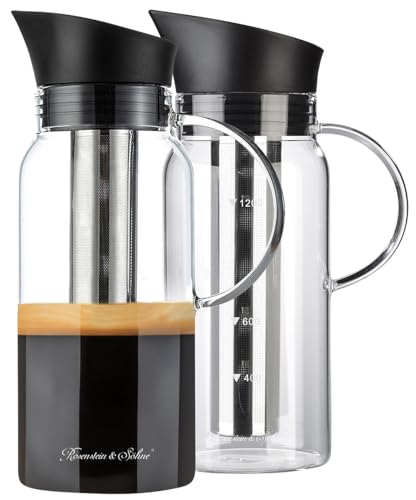 Rosenstein & Söhne Cold Brew Kaffee: 2er-Set Cold-Brew-Kaffeebereiter aus Glas, Edelstahlfilter, 1.200 ml (Kaltbrüh-Kaffeemaschine, kalter Kaffee, French Press) von Rosenstein & Söhne