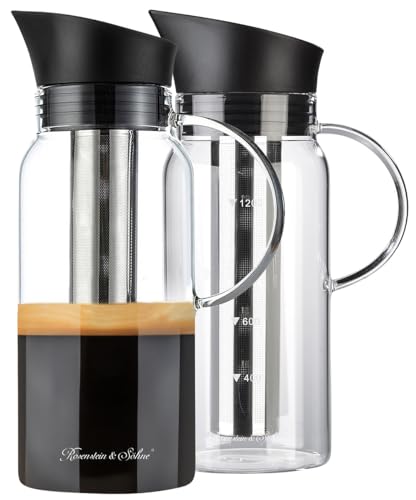 Rosenstein & Söhne Kaltbrüh-Kaffeemaschine: 2er Set Cold-Brew-Kaffeebereiter aus Glas, Edelstahlfilter, 1.200 ml (kalter Kaffee, Cold Brew Kaffee) von Rosenstein & Söhne