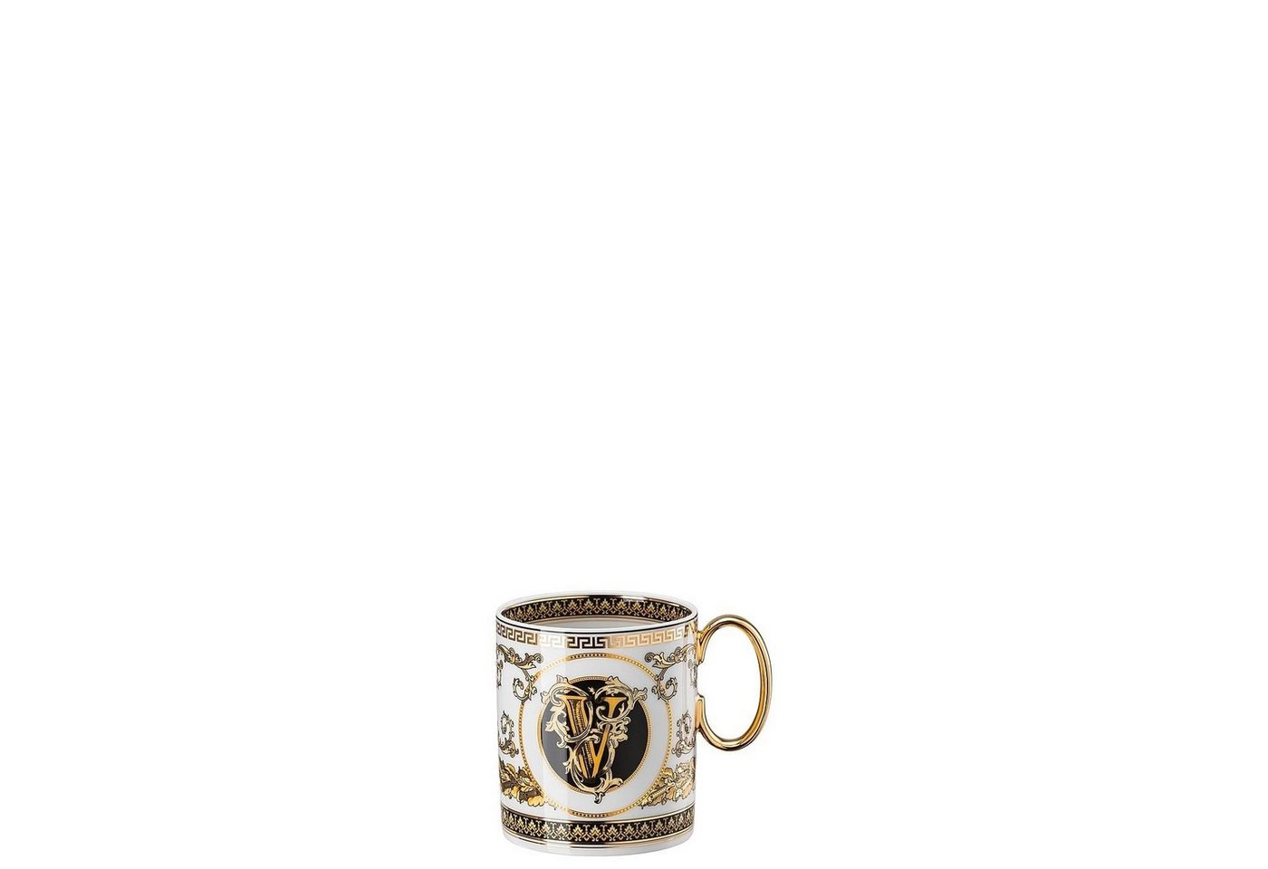 Rosenthal meets Versace Becher Virtus Alphabet V Becher Zylindrisch Ø 7,2 cm h 9,1 cm 300ml Porzellan, Porzellan, Lebensmittelecht von Rosenthal meets Versace