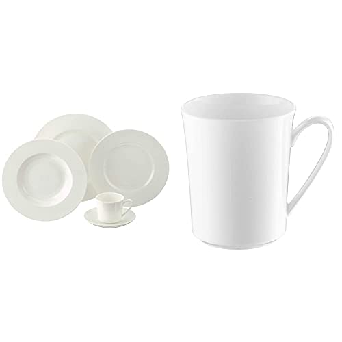 Rosenthal 61040-800001-18743 Jade weiß 30-teiliges Fine Bone China Service & 61040-800001-15505 Jade Becher mit Henkel 0.40 L, Weiß von Rosenthal