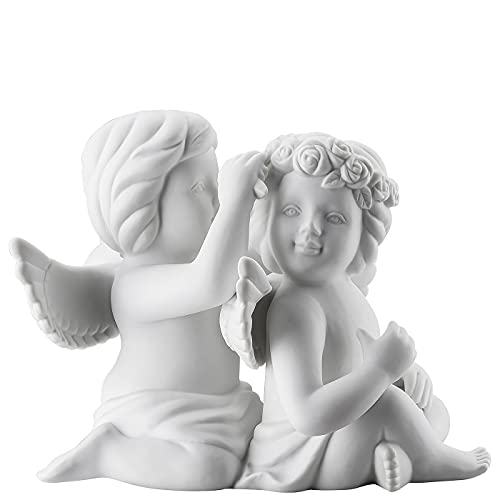 Engel gross Weiß matt Engelpaar mit Blumenkranz von Rosenthal