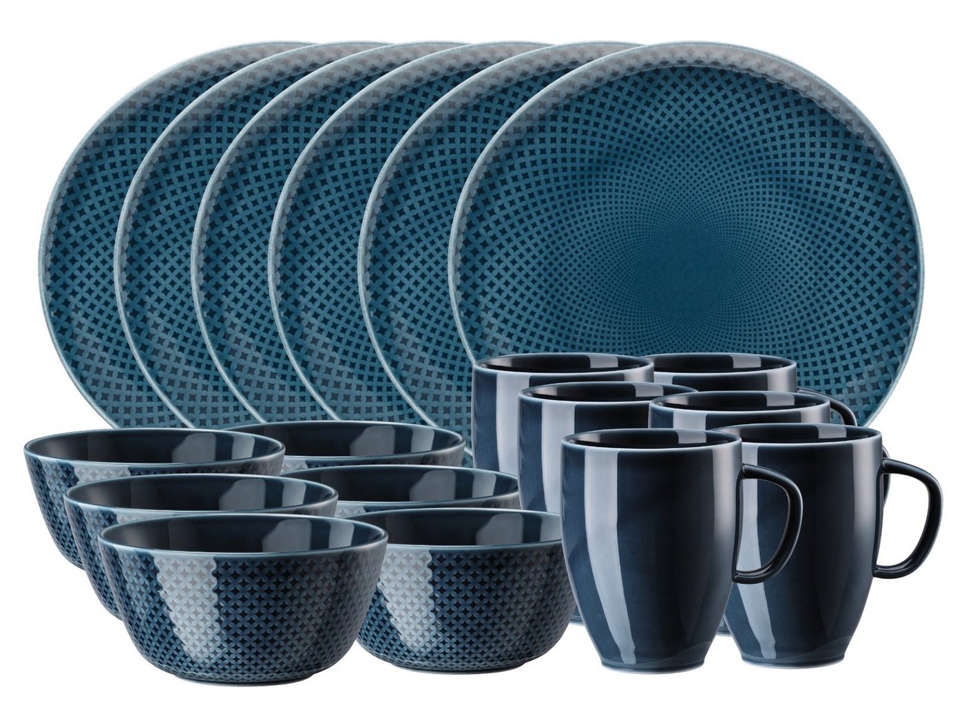 Rosenthal Tafelservice Junto Ocean Blue Frühstücksset 18tlg, Porzellan von Rosenthal