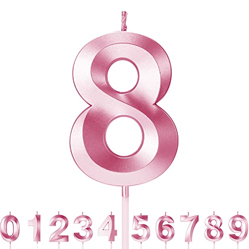 Roserrose Geburtstagskerzen, Zahlen, Geburtstagskerzen, Rosa glitzernd, geeignet für Geburtstagsfeiern, Hochzeitstag, Abschlussfeier (8) von RoserRose