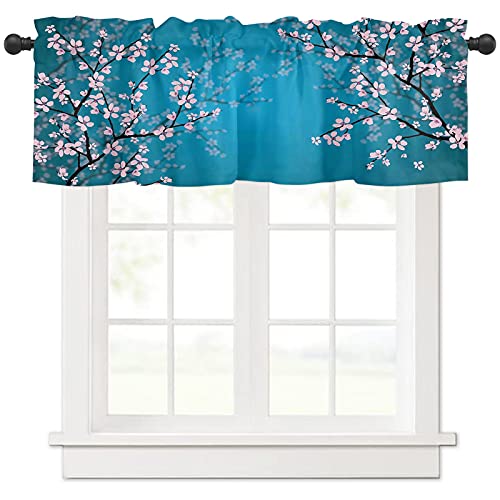 Fenstervolant Vorhang Frühling Kirschblüten Volant Stufenvorhang Verdunkelung Stange Taschenvorhang Volant für Küche/Schlafzimmer/Wohnzimmer/Badezimmer, 1 Vorhang, 137 x 45 cm von Roses Garden