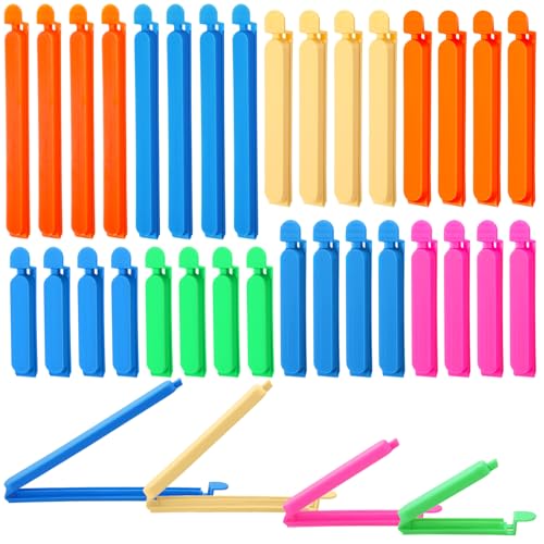 32 Stück Verschlussclips,Lebensmittel Clips Kunststoff 7/9/11/16 cm Verschlussklammern Plastik Mehrere Farben, Tütenclips Bunt Küche Wiederverwendbar Tütenclips für Verpackung Süßigkeiten Snacks von RosewineC