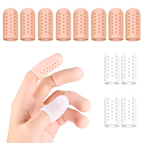 RosewineC 12 x Gel-Fingerlinge, Silikon-Fingerschutz, atmungsaktive Fingerbandagen, Fingerabdeckungen mit Loch für Handekzeme, Fingerrisse oder Arthritis, 2 Farben von RosewineC