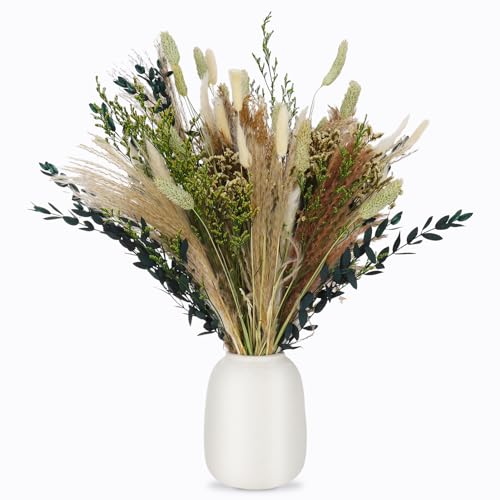 RosewineC 60 Stück Trockenblumen Deko Set Natürliche Pampasgras Getrocknet Blumen Dried Flowers Pflanzen Blumenstrauß Boho Pampas Deko für Wohnzimmer Home Hochzeit Vasen Tischdeko(Grün) von RosewineC