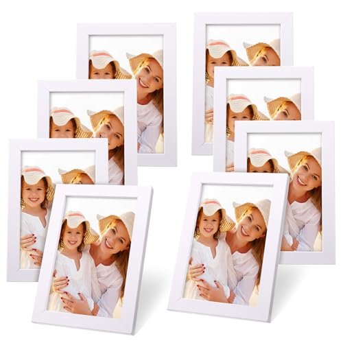RosewineC Bilderrahmen 10x15 Weiß, 8er Set Echtholz Bilderrahmen Set Holz Moderner eckiger MDF Holzbilderrahmen für Zuhause Büro Schule von RosewineC