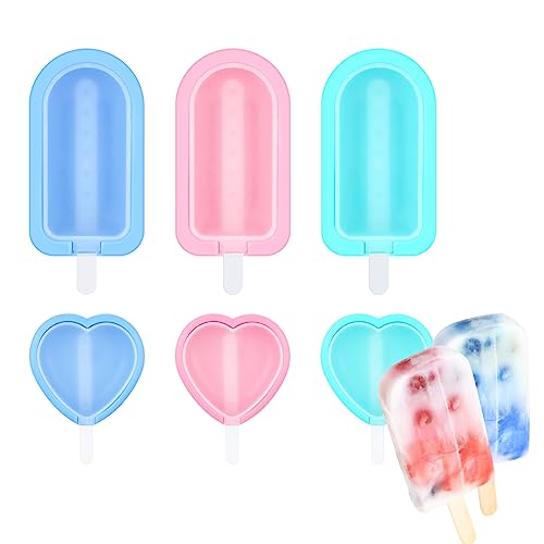 RosewineC Eisformen Silikon, Eisformen Eis am Stiel Silikon 6 Stück Popsicle Formen Set BPA Frei Stieleisformen Eiscreme Formen Silikon Mini Eisformen mit Deckel Popsicle für Kinder von RosewineC