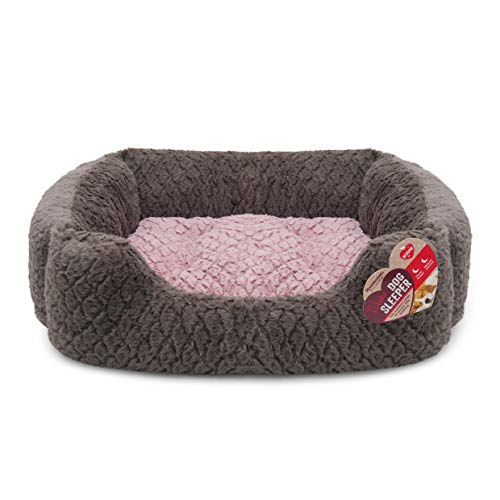 Rosewood 04404 Luxus-Hundebett Small aus kuschelig weichem Pelz mit Wirbelmuster und Plüsch-Wendekissen innen - Maschinenwäsche, 46 x 36 cm, grau/pink von Rosewood