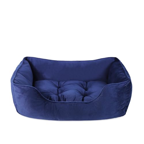 Rosewood Hundebett, Samt, quadratisch, Größe L, Marineblau von Rosewood