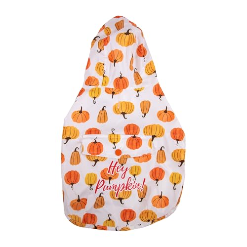 Rosewood Kürbis-Hunde-Regenmantel – Herbst-wasserdichte Jacke – Leichter Halloween-Hundemantel mit Kapuze – Faltbare Haustier-Regenbekleidung für Spaziergänge bei nassem Wetter – Größe S von Rosewood