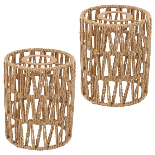 2 Stücke Natürlicher Rattan Lampenschirm - Boho Hängelampe & Stehlampe Design - Pendelleuchtenschirm - Korblampen Hängend, Laterne, Tischleuchte, Hängeleuchten, Deckenlampe - Ersatzschirm Ø 12cm von Roseyan