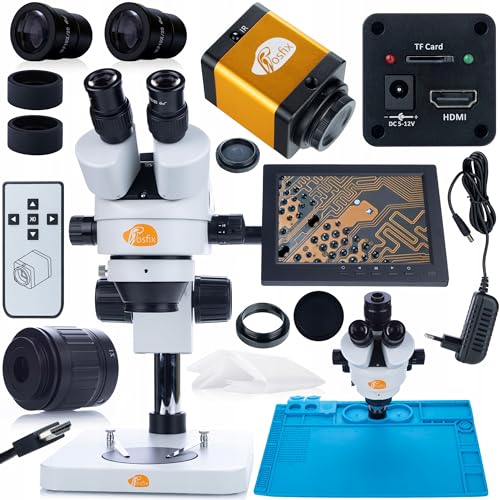 Rosfix Mercury Pro MSMP-T-PS1 – Trinokulares Stereomikroskop Set mit 12 MP HDMI-Kamera, 8" Display & Silikonmatte | 7–45x Zoom | Simul-Focal | Labor & Industrie Mikroskop von Rosfix
