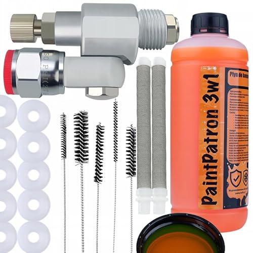 Rosfix Set CleanShot Ventil – Zubehör für Farbspritzgerät | 10x Dichtung, 2X 60 Mesh Filter, Reinigungsbürsten, 1 L Reinigungsflüssigkeit | 248 bar | 7/8" Gewinde von Rosfix