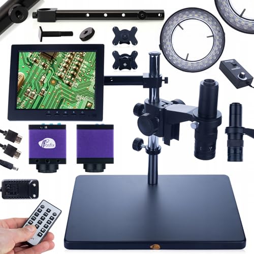 Rosfix Set Earth Pro MCEP-0.5X – Digitales Stereomikroskop mit 8" Display, 56xLED Beleuchtung, C-Mount Kamera Tucana | 7–45x Zoom | Für Labor, Industrie, Elektronik, Schmuck von Rosfix
