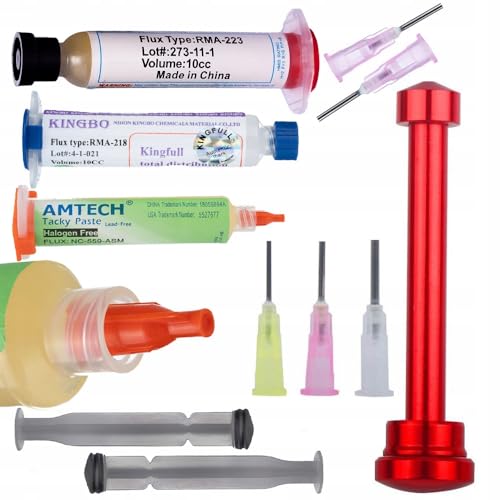 Rosfix Set Flux Applikator – Metall-Dosierer mit 3 Nadeln & 3x Lötflussmittel RMA-223, NC-559-ASM, Kingbo 218 | 10 cc | Präzise Dosierung für SMD & BGA | Lötzubehör Rosfix Set Flux Applikator – Metall-Dosierer mit 3 Nadeln & 3x Lötflussmittel RMA-223, NC-559-ASM, Kingbo 218 | 10 cc | Präzise Dosierung für SMD & BGA | Lötzubehör von Rosfix