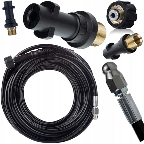Rosfix Set Kanalreinigungsschlauch 35 m + Adapter – M22 Innengewinde, Bayonet-Anschluss | 200 bar, 60 °C | Ersatzteil für Hochdruckreiniger Kärcher K2–K7 | Rohrreinigungsschlauch von Rosfix