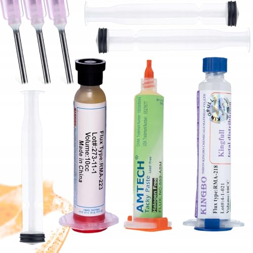 Rosfix Set – Lotpasten Flux RMA-223 mit Kolben und Nadel | NC-559-ASM und Kingbo 218 10cc in Spritzen | Für Elektronik-Präzisionsreparaturen | Lötmittel Zubehör von Rosfix