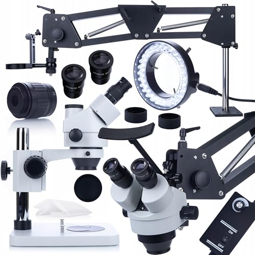 Rosfix Set Mercury Pro MSMP-T-PS1 – Trinokulares Stereomikroskop mit 7x–45x Zoom | 80 cm Tischarm WDMS2 | 56x LED Ringlicht | Für Labor, Industrie, Elektronik | Mikroskopie-System von Rosfix