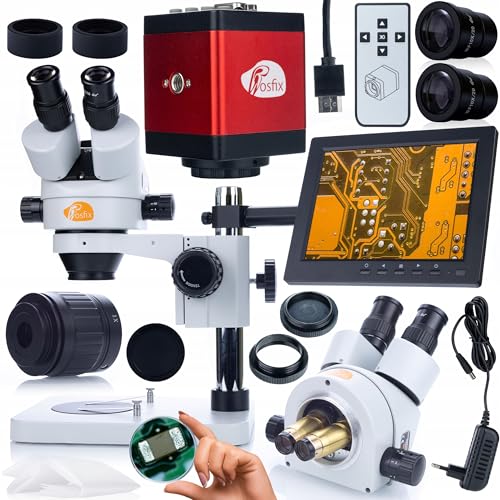 Rosfix Set Mercury Pro MSMP-T-PS1 – Trinokulares Stereomikroskop mit 8" Display & HDMI-Kamera | 7–45x Zoom, Simul-Focal | Für Labor, Industrie, Elektronik | Mikroskopie-System von Rosfix