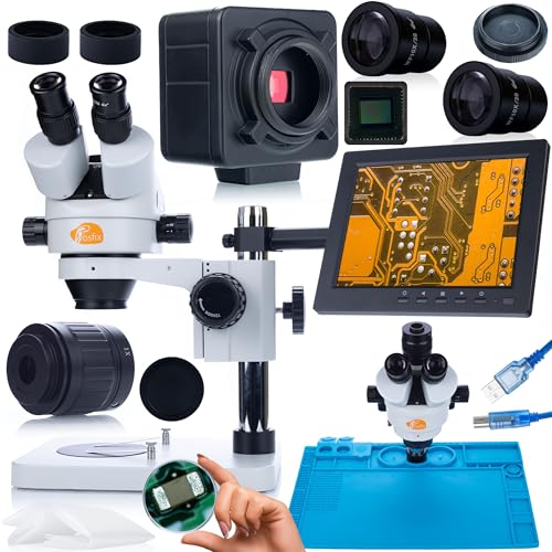 Rosfix Set Mercury Pro – Trinokular Stereo-Mikroskop 7–45x mit 5MP HDMI-USB Kamera, 8" Display & Silikonmatte | Simul-Focal | Für Elektronik, Labor, Industrie, Schmuck von Rosfix
