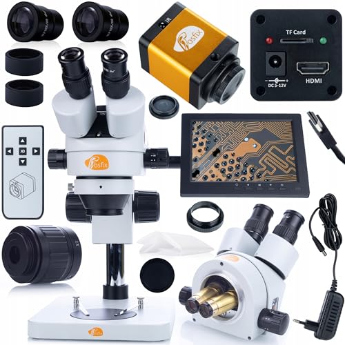 Rosfix Set Mercury Pro – Trinokulares Stereomikroskop mit 12 MP HDMI-Kamera & 8" Display | Zoom 7–45x | Simul-Focal | Für Labor, Industrie, Elektronik | Mikroskopie-System von Rosfix