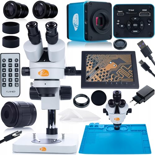 Rosfix Set Mercury Pro – Trinokulares Stereomikroskop mit 8,29 MP HDMI/USB-C Kamera & 8" Display | 7–45x Zoom, Simul-Focal | Für Elektronik, Labor, Industrie | Mikroskopie-System von Rosfix