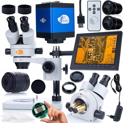 Rosfix Set Mercury Pro – Trinokulares Stereomikroskop mit 8" Display & HDMI-Kamera | 7–45x Zoom, Simul-Focal, C-Mount | Für Labor, Elektronik, Schmuck | Mikroskopie-System von Rosfix