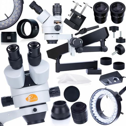 Rosfix Set Neptune Pro MSNP-T-WDMS1 – Trinokulares Stereomikroskop mit Ausleger | 7–45x Zoom, LED-Ringlicht, 0,5x Linse | Simul-Fokus | Labor & Industrie Mikroskop von Rosfix