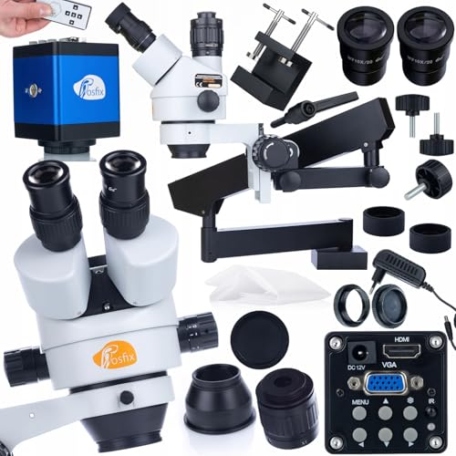 Rosfix Set Neptune Pro MSNP-T-WDMS1 – Trinokulares Stereomikroskop mit Ausleger & 2MP HDMI/VGA Kamera | Zoom 7–45x | Simul-Focal | Labor, Industrie, Elektronik | Mikroskopie von Rosfix