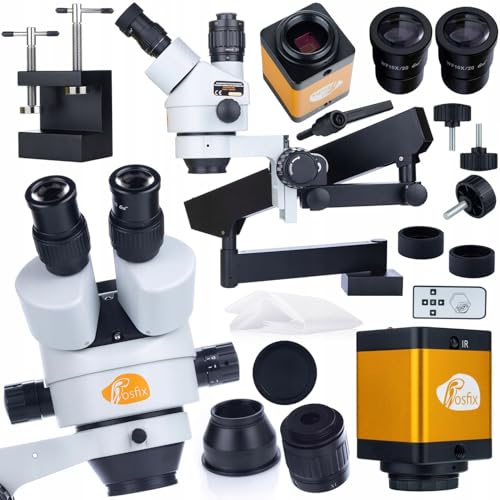 Rosfix Set Neptune Pro – Trinokulares Stereomikroskop mit Ausleger + 12MP HDMI Kamera | Zoom 7–45x erweiterbar | Simul-Fokus | Für Labor, Industrie, Bildung | Mikroskopie-System von Rosfix