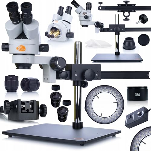 Rosfix Set Pavo Pro MSPP-T-UDMS1 – Trinokulares Stereomikroskop mit 56x LED Beleuchtung & 0,5X Linse | Zoom 7–45x | Simul-Focal | Für Labor, Industrie, Elektronik von Rosfix