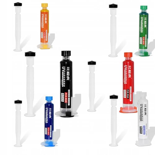 Rosfix Set UV-Soldermaske 6 Farben – 10 ml Spritzen mit Präzisionskolben | Schnelltrocknend & Isolierend | Für PCB-Reparatur & Schutz | Lötstopplack Elektronik-Zubehör von Rosfix