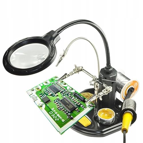 Rosfix TE-802 – Dritte Hand Lötwerkzeug mit Lupe | LED-Beleuchtung, 16 LEDs | Elektronik, Modellbau, SMD-Montage | Zubehör für Präzisionsarbeiten von Rosfix