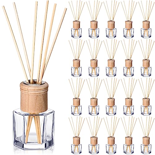 Roshtia 20 Set Reed Diffuser Bottle Empty Fragrance Glass Diffuser Bottles Refillable Diffuser Bottles Set with Wooden Caps Rattan Sticks 50ml 1.7oz Diffuser Glass Jars for DIY Fragrance (Hexagonal) von Roshtia