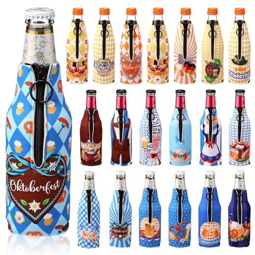 Roshtia 20 Stück Oktoberfest-Dekorationen, Bierflaschen-Isolatoren, 340 ml, bayerische Bierflaschen-Jacke, Kühlhülle mit Reißverschluss, Neopren, Oktoberfest, Paare, Liebhaber, Geschenke von Roshtia