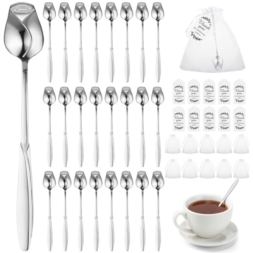 Roshtia 50 Sets Teelöffel in Rosenform, Hochzeitsgeschenk für Gäste, 13,2 cm, Blumen-Dessert, Mini-Teelöffel mit 50 Geschenkanhängern und 50 Organza-Beuteln für Teeparty, Brautparty, Gast-Souvenir Roshtia 50 Sets Teelöffel in Rosenform, Hochzeitsgeschenk für Gäste, 13,2 cm, Blumen-Dessert, Mini-Teelöffel mit 50 Geschenkanhängern und 50 Organza-Beuteln für Teeparty, Brautparty, Gast-Souvenir von Roshtia
