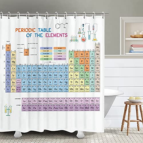 RosieLily Duschvorhang, Periodensystem der Elemente, Science Freak Chemie Liebhaber für Spaß Lernen 2021 aktualisierte Duschvorhänge Set mit 12 Haken, Dekor Wasserdicht Badezimmer Vorhang, 182,9 x cm von RosieLily