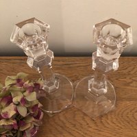 Paar Vintage Glas Kerzenständer, Home Decor von RosieRupertVintage