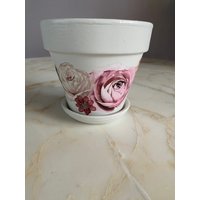 Terrakotta Blumentopf Mit Passendem Tablett Handbemalt in Dixie Belle Flaum Prima Design Rosen von RosiesArmoireUS