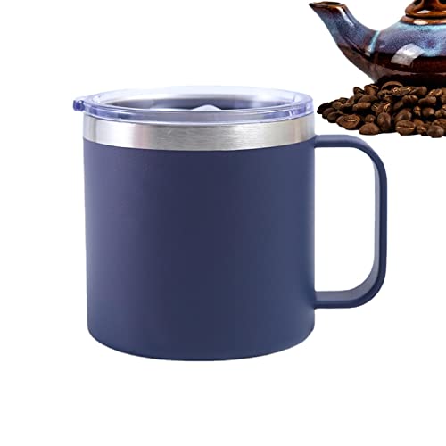 Isolierter Kaffeebecher Aus Edelstahl, 420 Ml, Thermobecher Mit Henkel, Vakuum Isolierter Becher, Edelstahl Camping Becher, Reisebecher Mit Henkel Und Deckel, Isolierter Campingbecher, Blau von Rosixehird