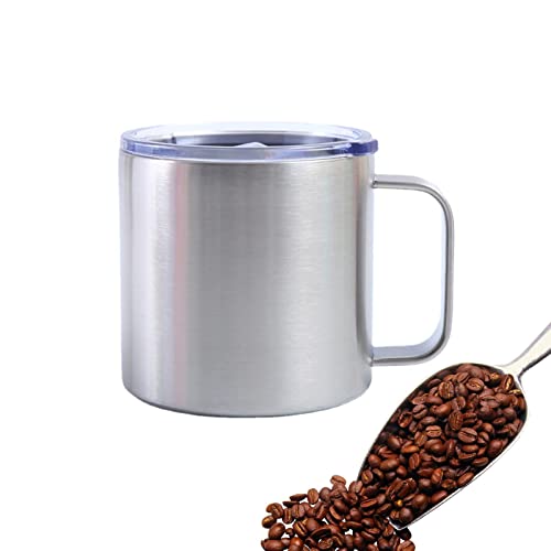 Isolierter Kaffeebecher Aus Edelstahl, 420 Ml, Thermobecher Mit Henkel, Vakuum Isolierter Becher, Edelstahl Camping Becher, Reisebecher Mit Henkel Und Deckel, Isolierter Campingbecher, Silber von Rosixehird