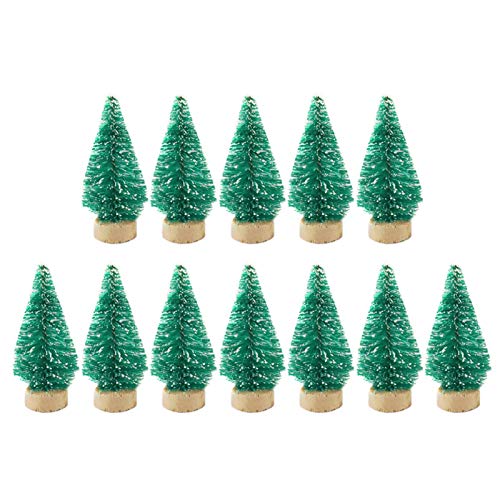 Rosixehird 4,5 cm 12 Stücke Mini Sisal Weihnachtsbäume Flasche Pinsel Bäume, Miniatur Weihnachtsbaum, Sisal Schneebäume Mit Holzsockel, Weihnachten Tischdeko, Winterdeko Geschenk Decoration von Rosixehird