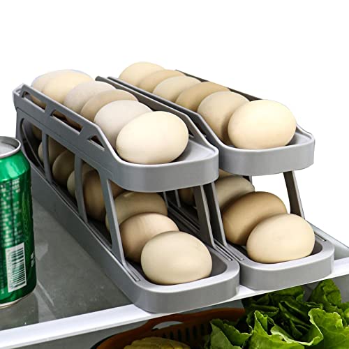 Rosixehird Eierspender für Roll-Down-Kühlschrank - 2-stufiger automatischer Eierroller,2 Stück Rolling Egg Holder für 12-14 Eier Rolling Egg Storage Container für Küche von Rosixehird