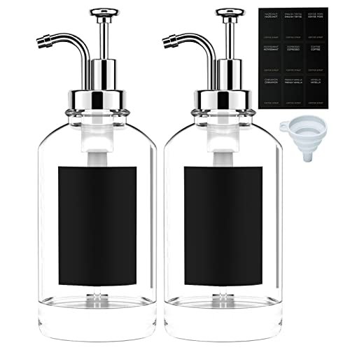 Rosixehird Kaffeesirupspender Glas Pumpe, Kaffee Sirup Spender Für Coffee Bar, Kaffee Pump Dispenser, Etiketten Für Pumpflaschen, Kaffee Sirup Flaschen, 500ml, 2er Set, Silber von Rosixehird