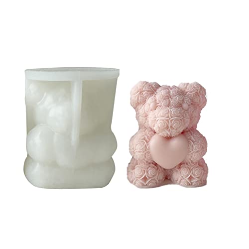 Rosixehird Rose Bear Silikonform, 3D Silikon Kerzenform Fondantform Seifenform Epoxidharz Gießform für DIY Eiswürfel Schokoladenkuchen Kerze von Rosixehird